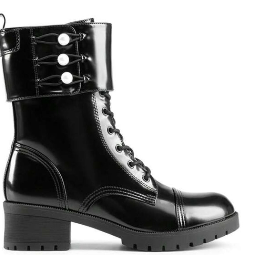 Sleek Black Patent Combat Boots - Picture 3 of 6